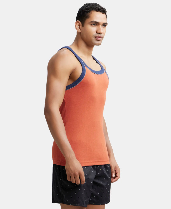 Super Combed Cotton Rib Square Neck Gym Vest with Graphic Print - Cinnabar-2