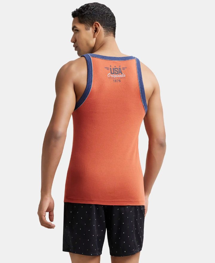 Super Combed Cotton Rib Square Neck Gym Vest with Graphic Print - Cinnabar-3