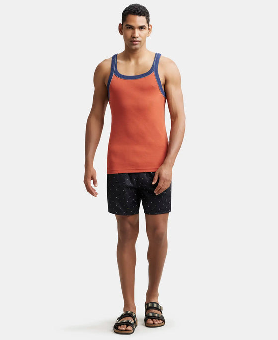Super Combed Cotton Rib Square Neck Gym Vest with Graphic Print - Cinnabar-4
