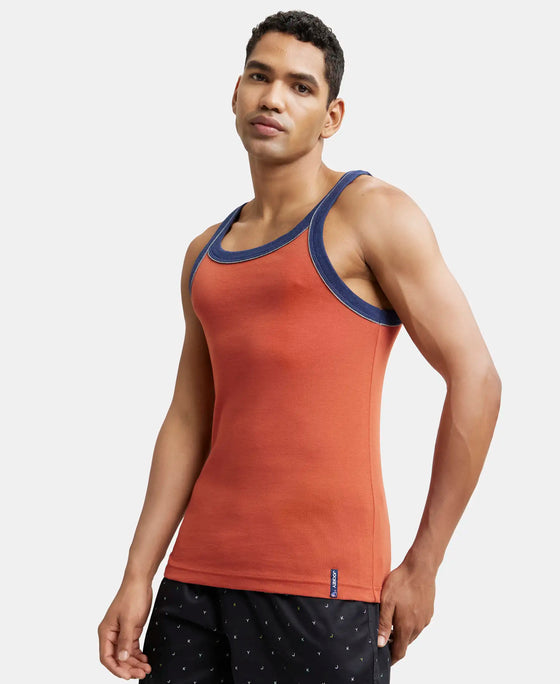 Super Combed Cotton Rib Square Neck Gym Vest with Graphic Print - Cinnabar-5