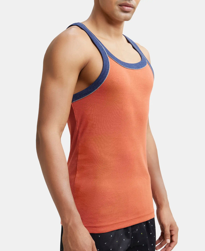 Super Combed Cotton Rib Square Neck Gym Vest with Graphic Print - Cinnabar-6
