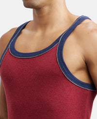 Super Combed Cotton Rib Square Neck Gym Vest with Graphic Print - Red Melange-6