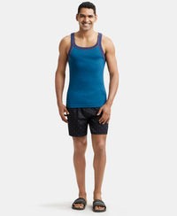 Super Combed Cotton Rib Square Neck Gym Vest with Graphic Print - Seaport Teal-4