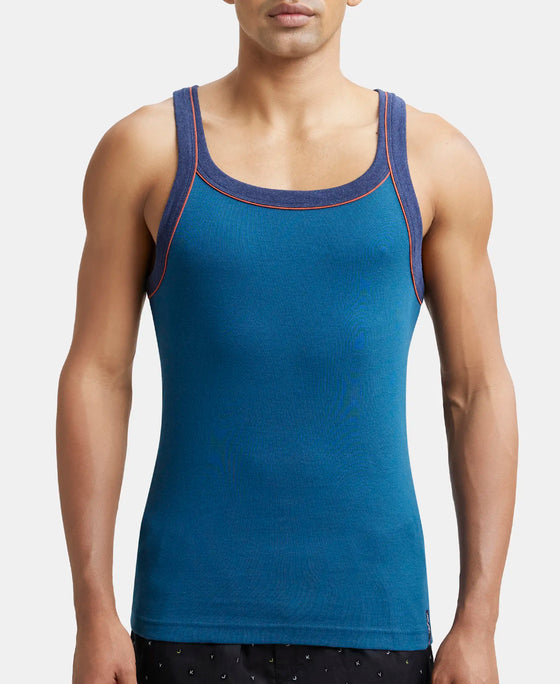 Super Combed Cotton Rib Square Neck Gym Vest with Graphic Print - Seaport Teal-6