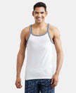 Super Combed Cotton Rib Square Neck Gym Vest with Graphic Print - White-1