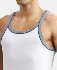 Super Combed Cotton Rib Square Neck Gym Vest with Graphic Print - White-6