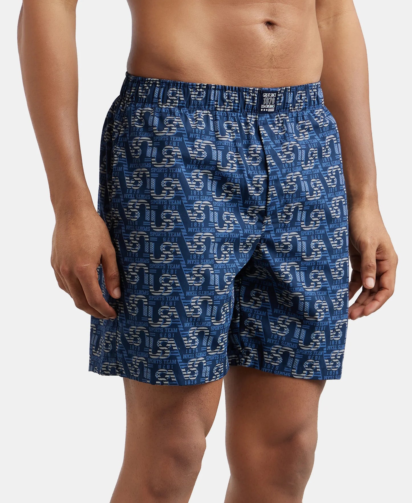 Super Combed Mercerized Cotton Woven Printed Boxer Shorts with Side Pocket - Navy-2