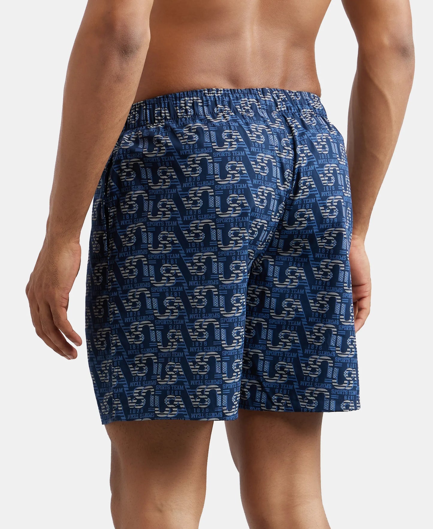 Super Combed Mercerized Cotton Woven Printed Boxer Shorts with Side Pocket - Navy-3