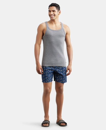 Super Combed Mercerized Cotton Woven Printed Boxer Shorts with Side Pocket - Navy-4