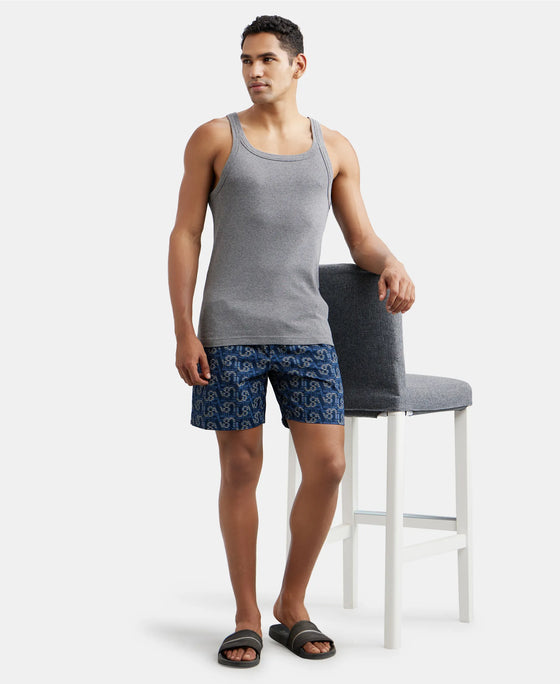 Super Combed Mercerized Cotton Woven Printed Boxer Shorts with Side Pocket - Navy-6