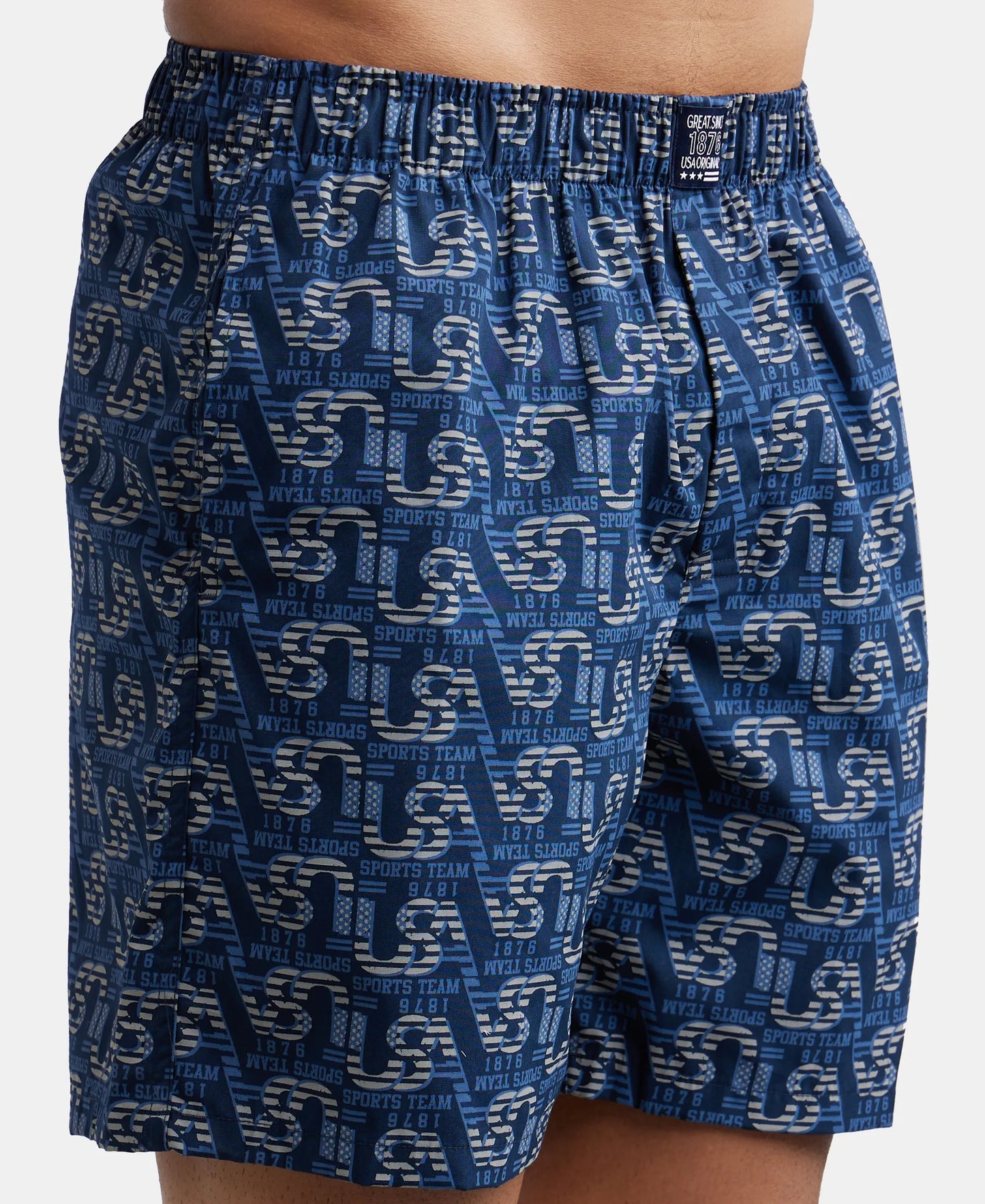 Super Combed Mercerized Cotton Woven Printed Boxer Shorts with Side Pocket - Navy-7