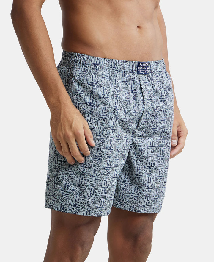 Super Combed Mercerized Cotton Woven Printed Boxer Shorts with Side Pocket - Nickle-2