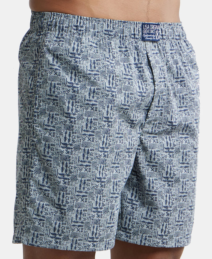 Super Combed Mercerized Cotton Woven Printed Boxer Shorts with Side Pocket - Nickle-7