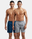 Super Combed Mercerized Cotton Woven Printed Boxer Shorts with Side Pocket - Nickel & Seaport Teal-1
