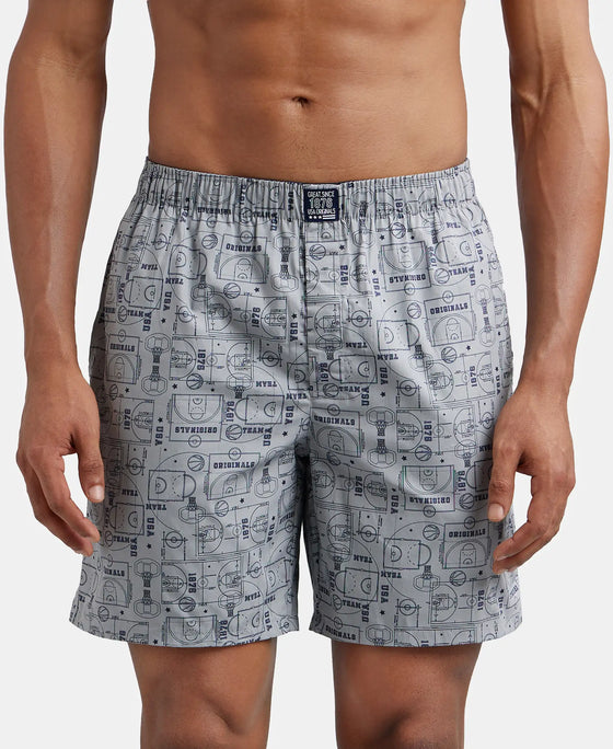Super Combed Mercerized Cotton Woven Printed Boxer Shorts with Side Pocket - Nickel & Seaport Teal-2
