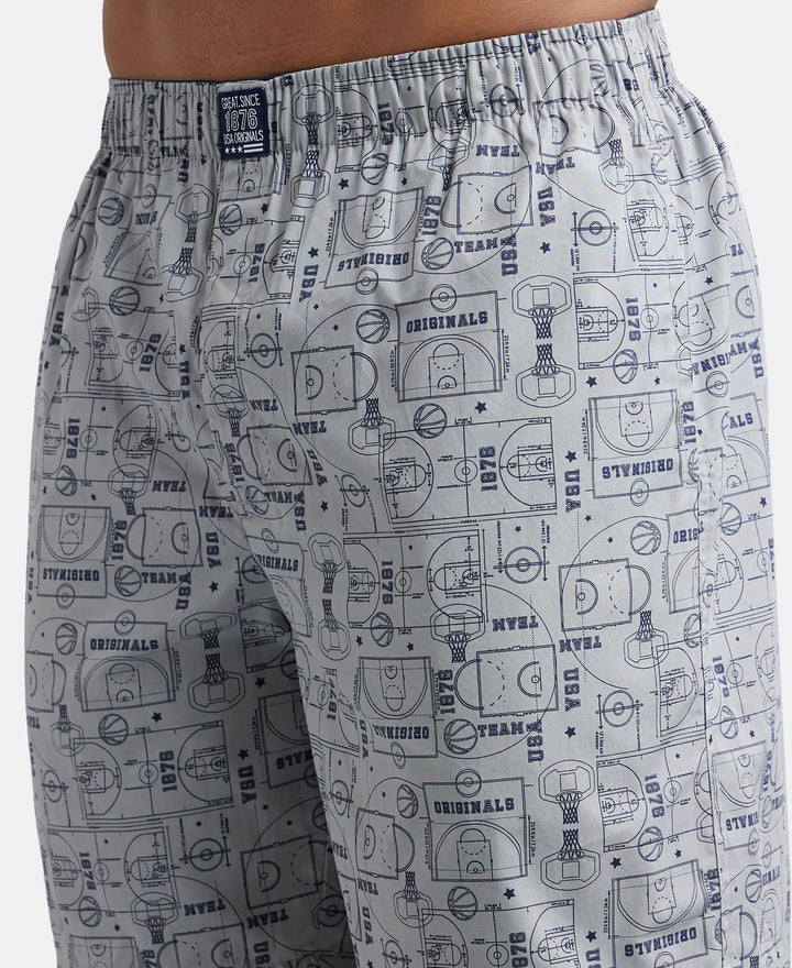 Super Combed Mercerized Cotton Woven Printed Boxer Shorts with Side Pocket - Nickel & Seaport Teal-11
