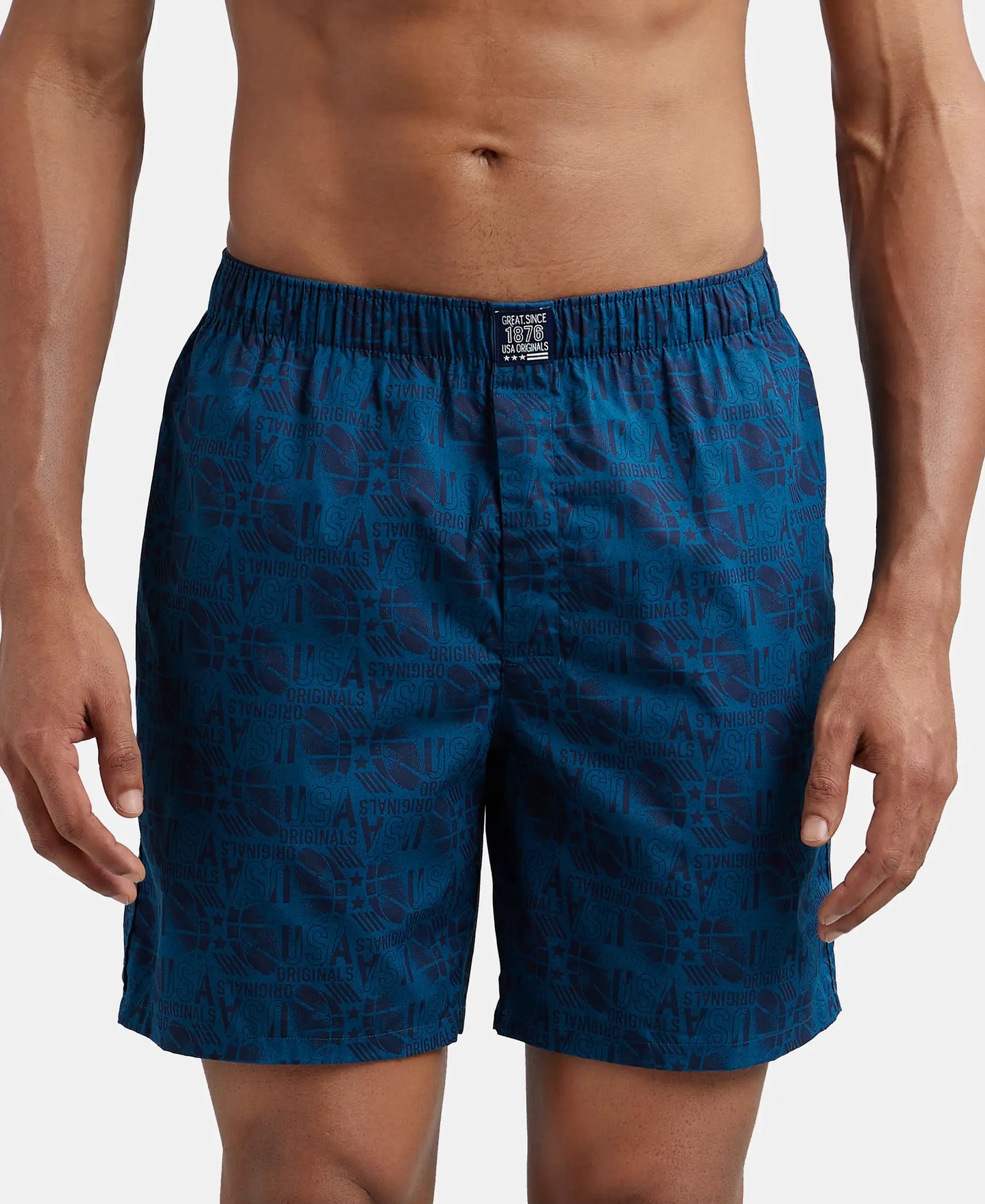 Super Combed Mercerized Cotton Woven Printed Boxer Shorts with Side Pocket - Nickel & Seaport Teal-3