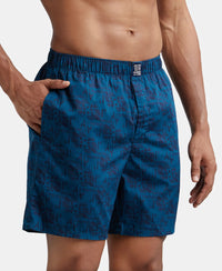 Super Combed Mercerized Cotton Woven Printed Boxer Shorts with Side Pocket - Nickel & Seaport Teal-4