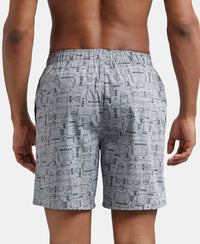 Super Combed Mercerized Cotton Woven Printed Boxer Shorts with Side Pocket - Nickel & Seaport Teal-5