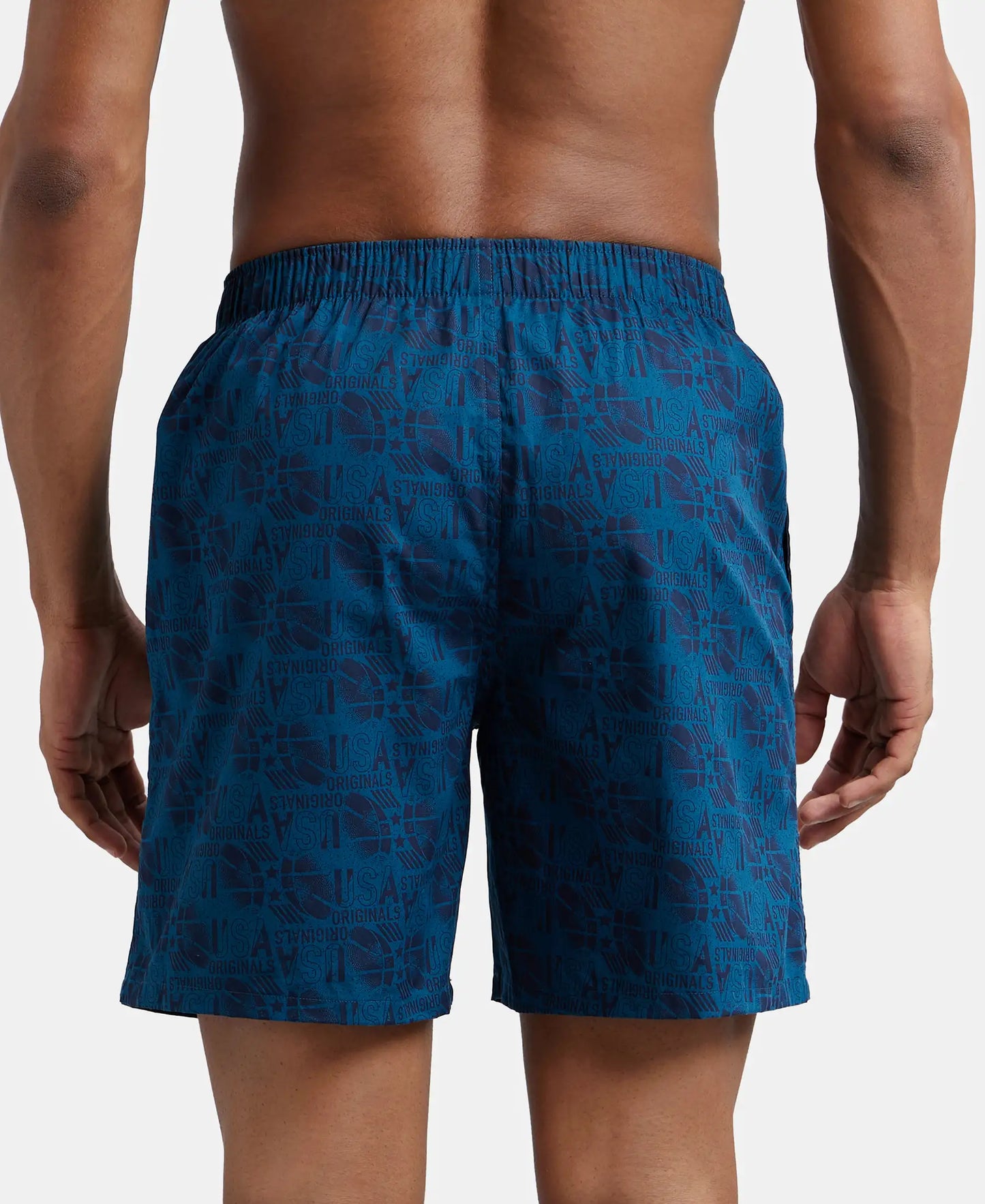 Super Combed Mercerized Cotton Woven Printed Boxer Shorts with Side Pocket - Nickel & Seaport Teal-6