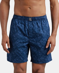 Super Combed Mercerized Cotton Woven Printed Boxer Shorts with Side Pocket - Navy Brick Red-2