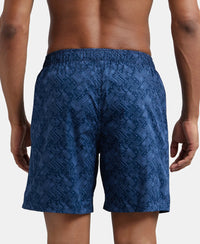 Super Combed Mercerized Cotton Woven Printed Boxer Shorts with Side Pocket - Navy Brick Red-5