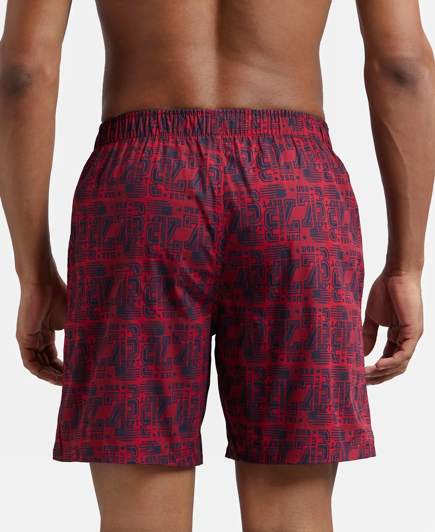 Super Combed Mercerized Cotton Woven Printed Boxer Shorts with Side Pocket - Navy Brick Red-6
