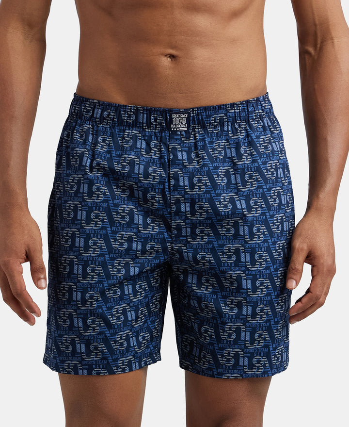 Super Combed Mercerized Cotton Woven Printed Boxer Shorts with Side Pocket - Navy Nickle-2