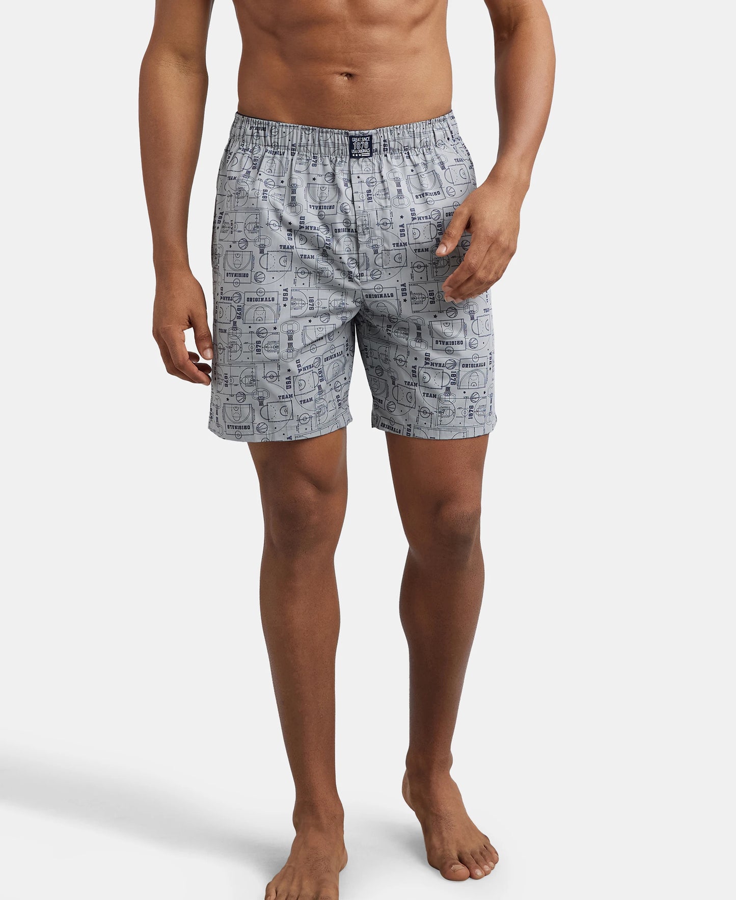 Super Combed Mercerized Cotton Woven Printed Boxer Shorts with Side Pocket - Navy Nickle-11