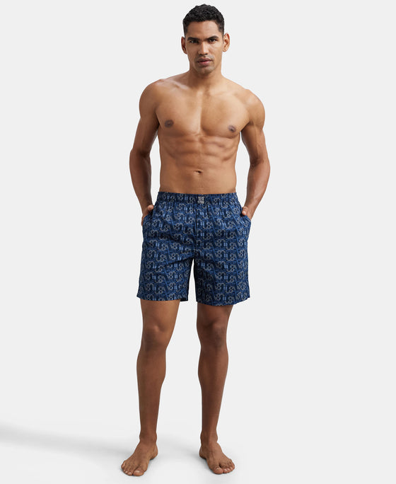 Super Combed Mercerized Cotton Woven Printed Boxer Shorts with Side Pocket - Navy Nickle-12