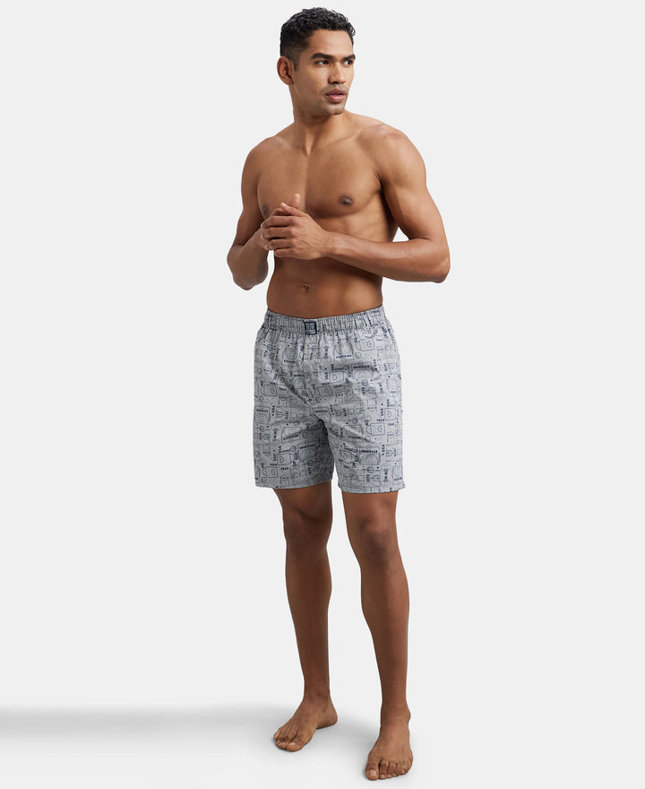 Super Combed Mercerized Cotton Woven Printed Boxer Shorts with Side Pocket - Navy Nickle-13