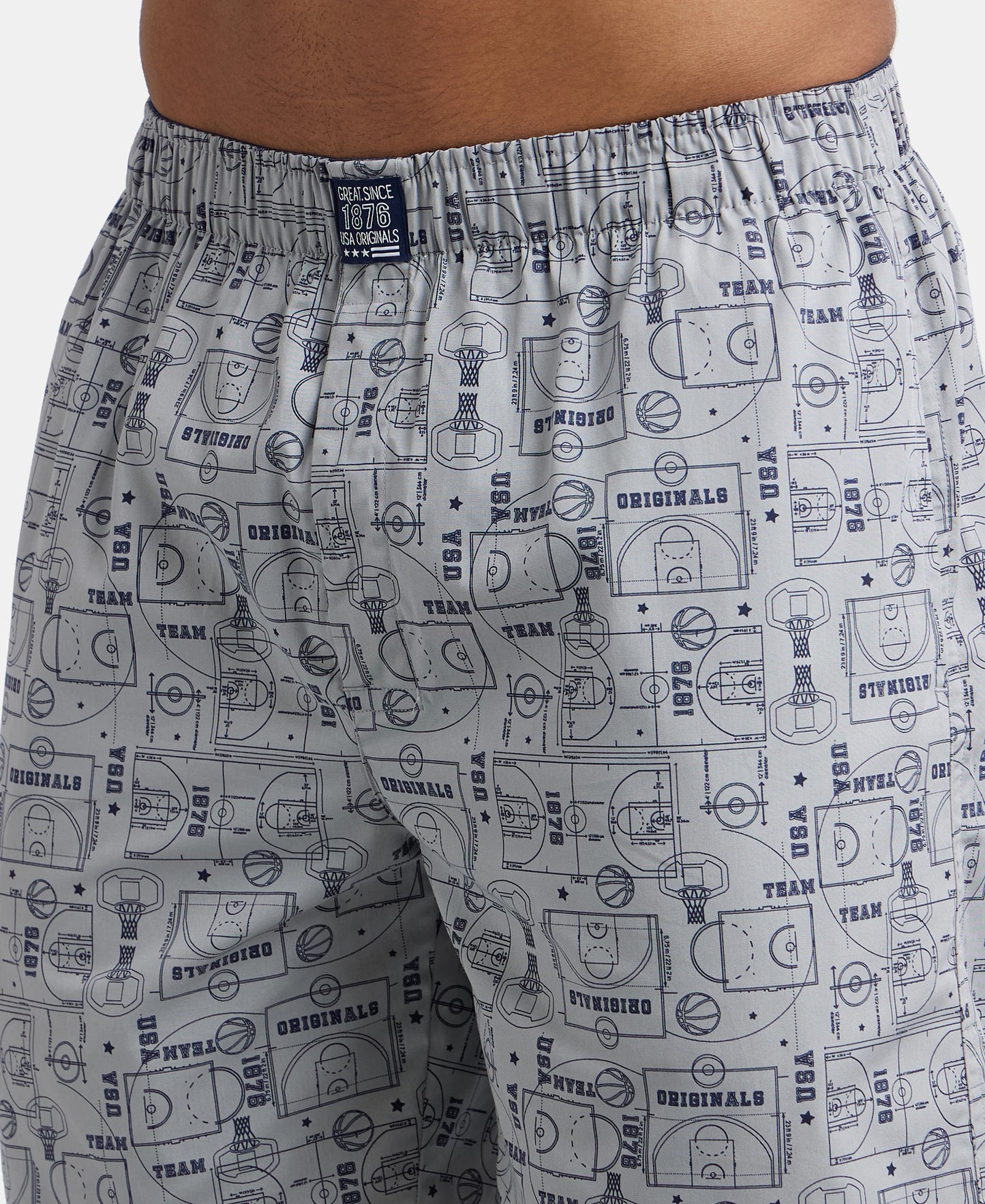 Super Combed Mercerized Cotton Woven Printed Boxer Shorts with Side Pockets - Navy & Nickel (Pack of 2)