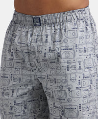 Super Combed Mercerized Cotton Woven Printed Boxer Shorts with Side Pockets - Navy & Nickel (Pack of 2)