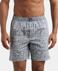 Super Combed Mercerized Cotton Woven Printed Boxer Shorts with Side Pocket - Navy Nickle-3