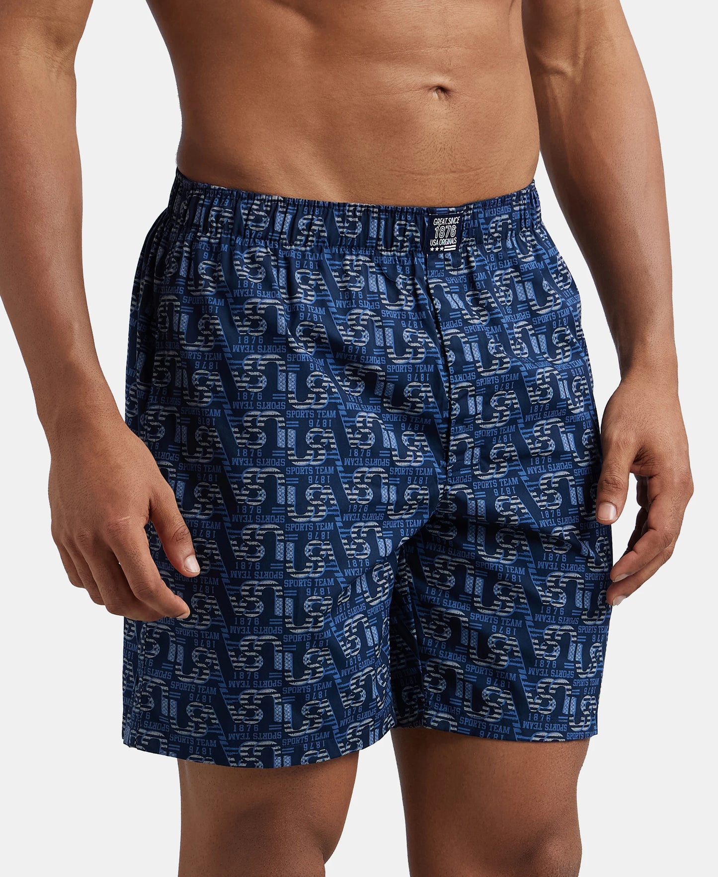 Super Combed Mercerized Cotton Woven Printed Boxer Shorts with Side Pocket - Navy Nickle-4