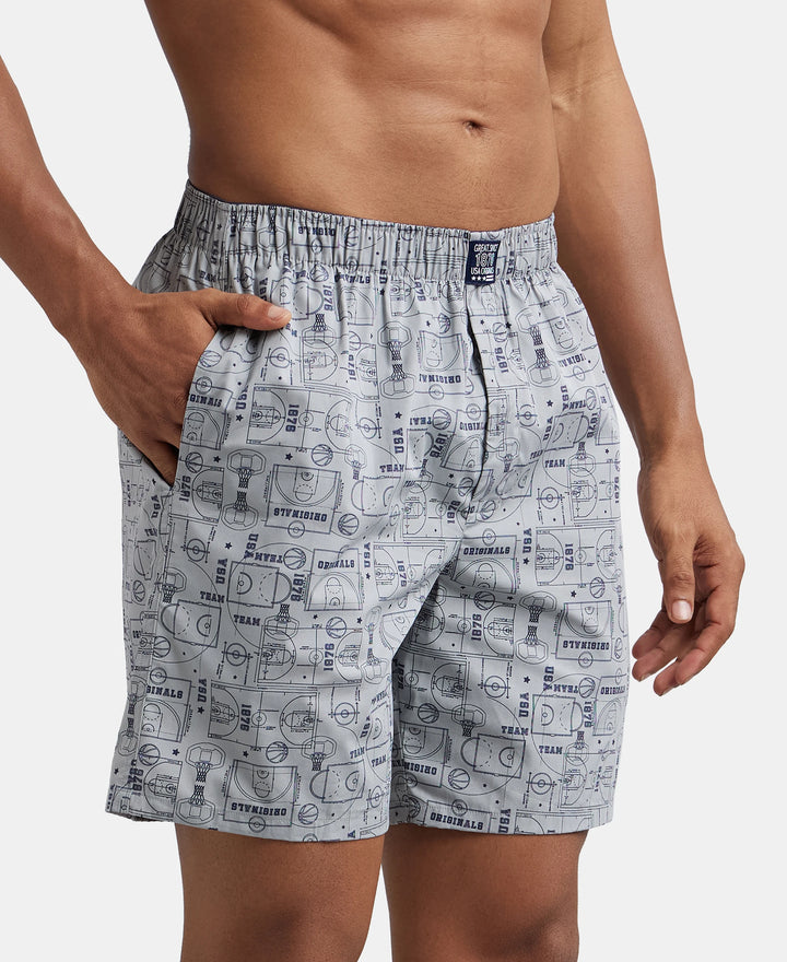 Super Combed Mercerized Cotton Woven Printed Boxer Shorts with Side Pocket - Navy Nickle-5