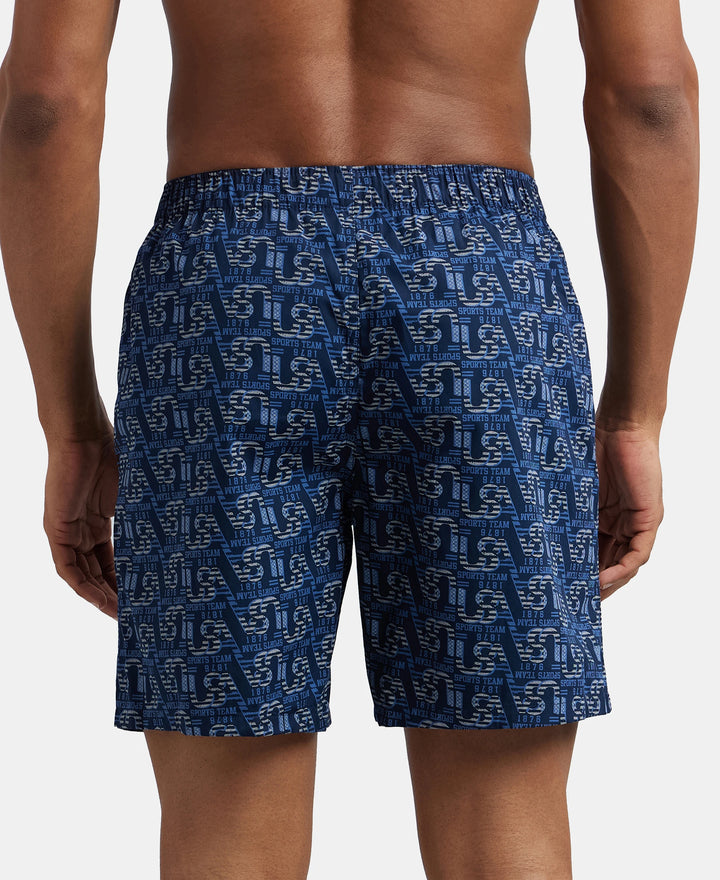 Super Combed Mercerized Cotton Woven Printed Boxer Shorts with Side Pocket - Navy Nickle-6