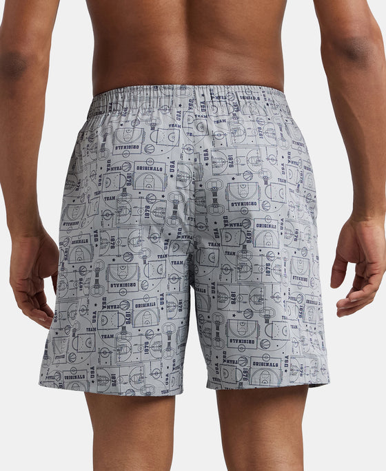 Super Combed Mercerized Cotton Woven Printed Boxer Shorts with Side Pocket - Navy Nickle-7