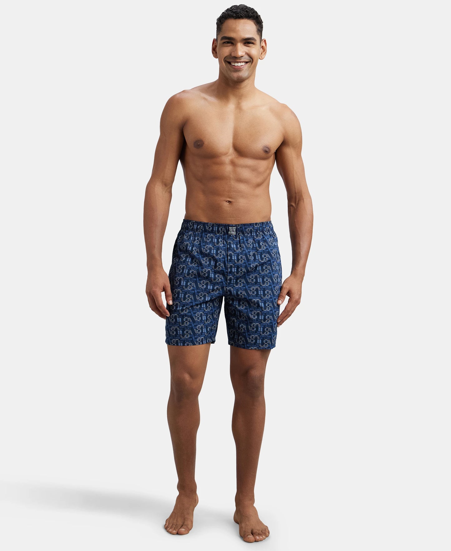Super Combed Mercerized Cotton Woven Printed Boxer Shorts with Side Pocket - Navy Nickle-8