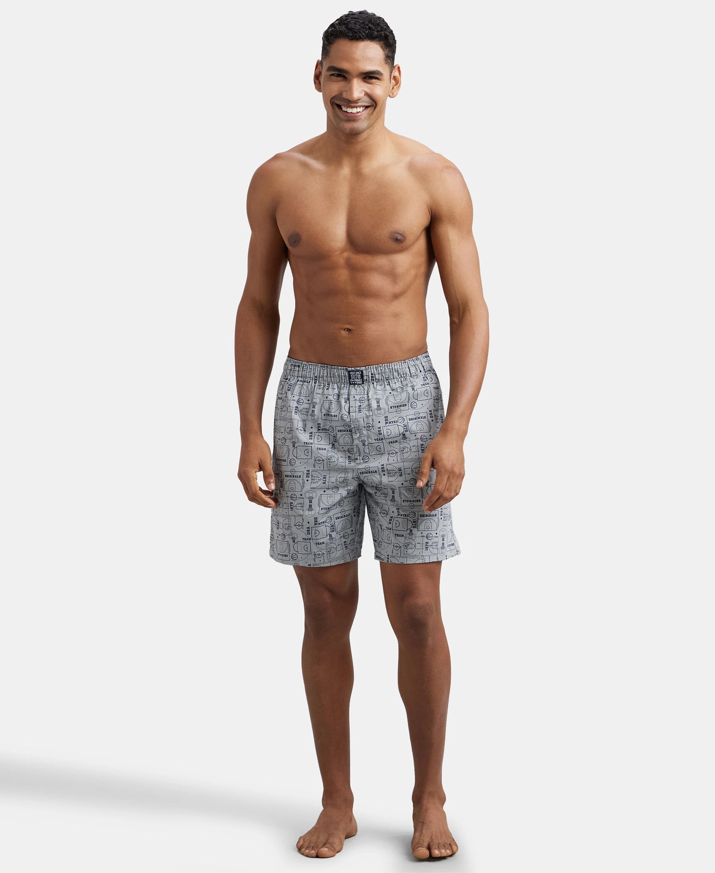 Super Combed Mercerized Cotton Woven Printed Boxer Shorts with Side Pocket - Navy Nickle-9