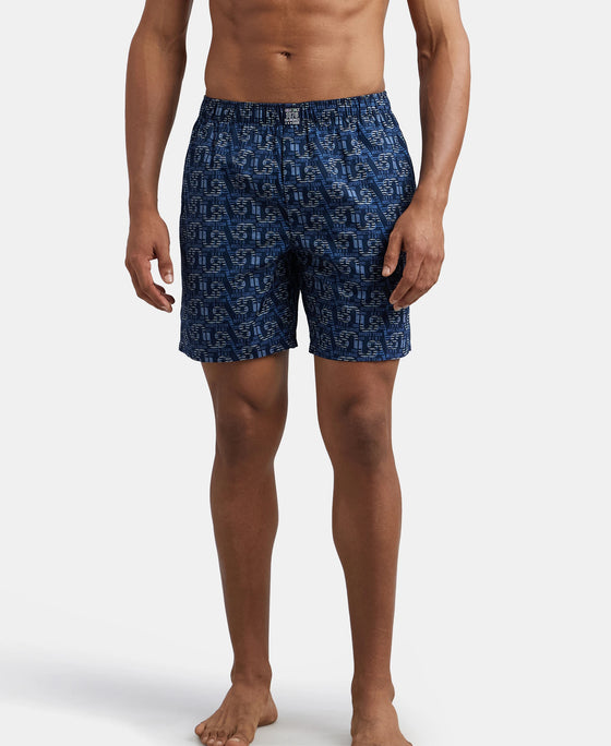 Super Combed Mercerized Cotton Woven Printed Boxer Shorts with Side Pocket - Navy Nickle-10