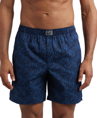 Super Combed Mercerized Cotton Woven Printed Boxer Shorts with Side Pocket - Navy Navy-2
