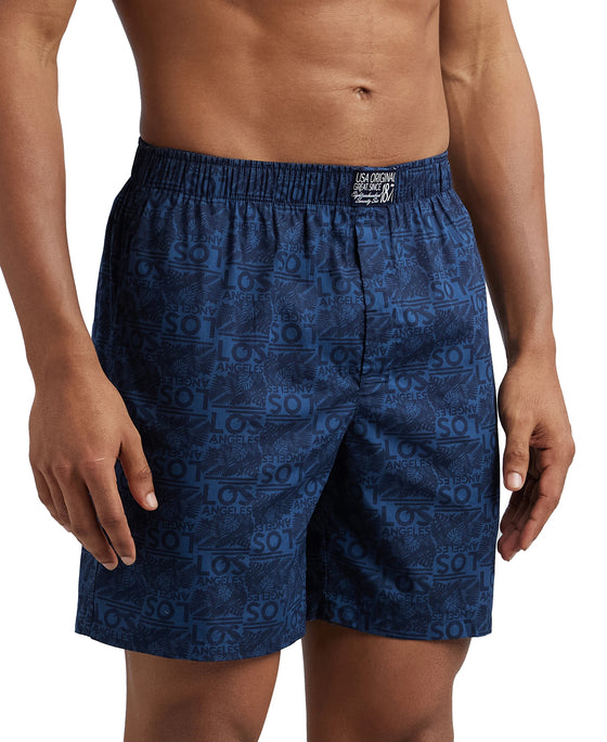 Super Combed Mercerized Cotton Woven Printed Boxer Shorts with Side Pocket - Navy Navy-3