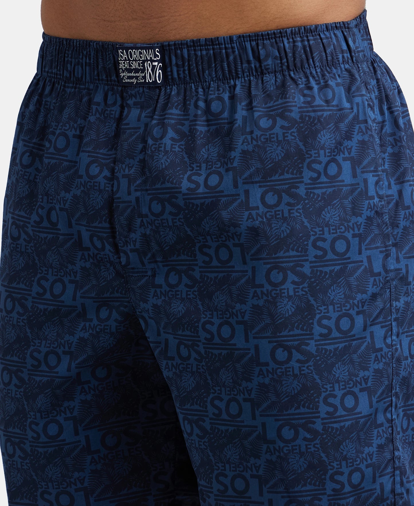 Super Combed Mercerized Cotton Woven Printed Boxer Shorts with Side Pockets - Navy Navy (Pack of 2)