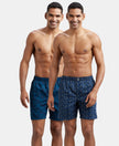 Super Combed Mercerized Cotton Woven Printed Boxer Shorts with Side Pocket - Navy Seaport Teal-1