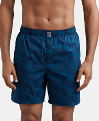 Super Combed Mercerized Cotton Woven Printed Boxer Shorts with Side Pocket - Navy Seaport Teal-2