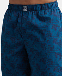 Super Combed Mercerized Cotton Woven Printed Boxer Shorts with Side Pocket - Navy Seaport Teal-14