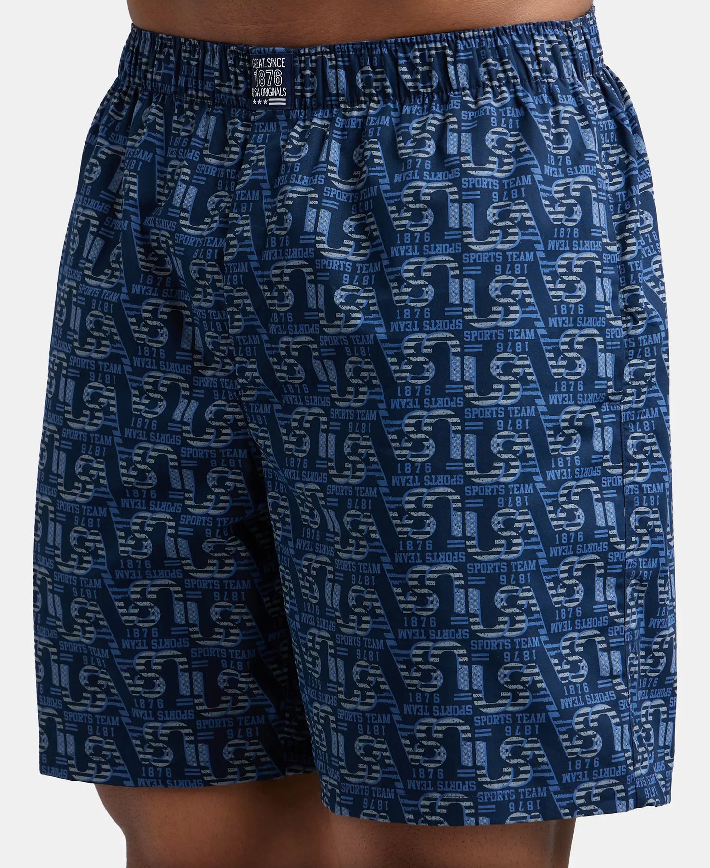 Super Combed Mercerized Cotton Woven Printed Boxer Shorts with Side Pockets - Navy Seaport Teal (Pack of 2)