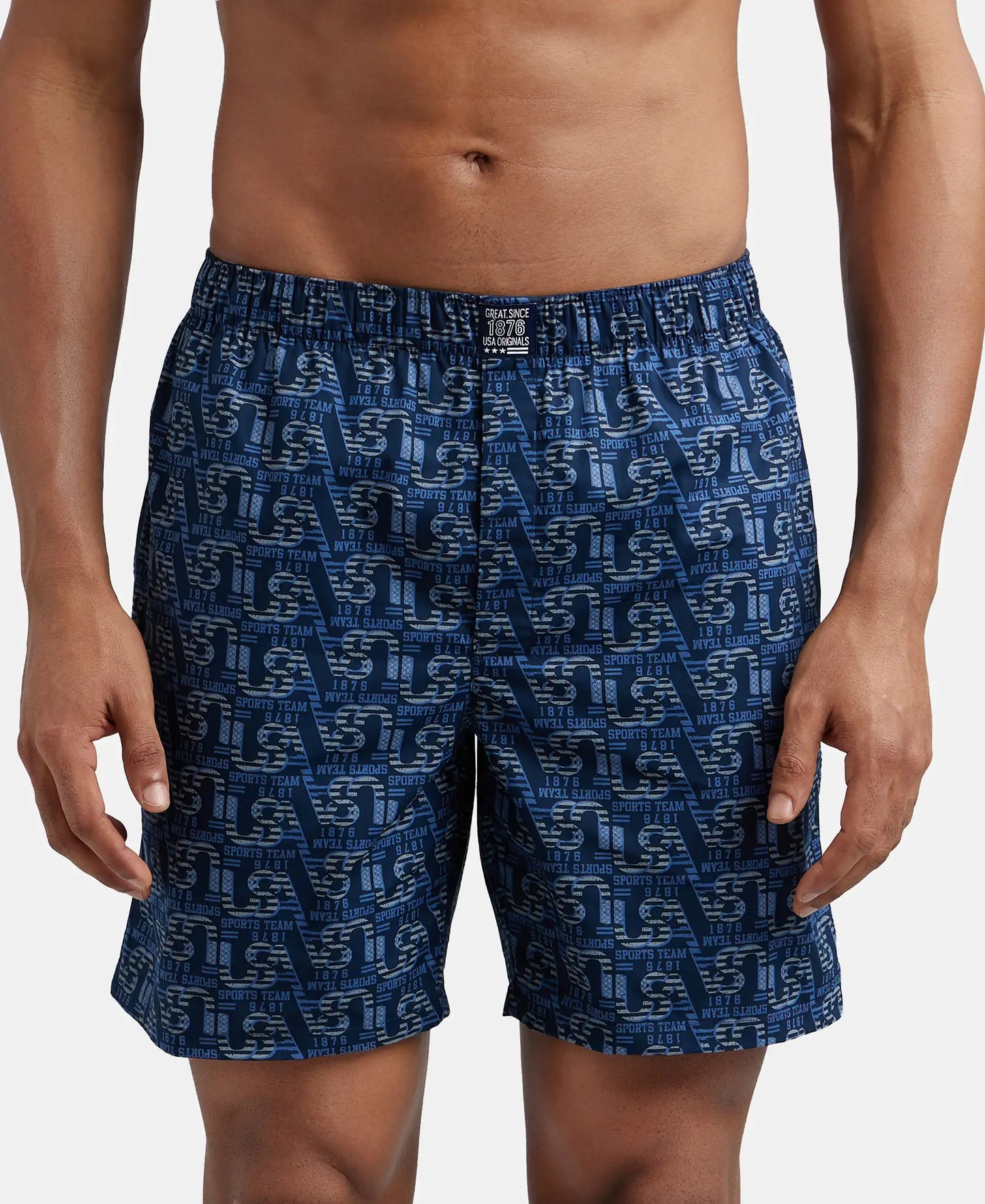 Super Combed Mercerized Cotton Woven Printed Boxer Shorts with Side Pocket - Navy Seaport Teal-3