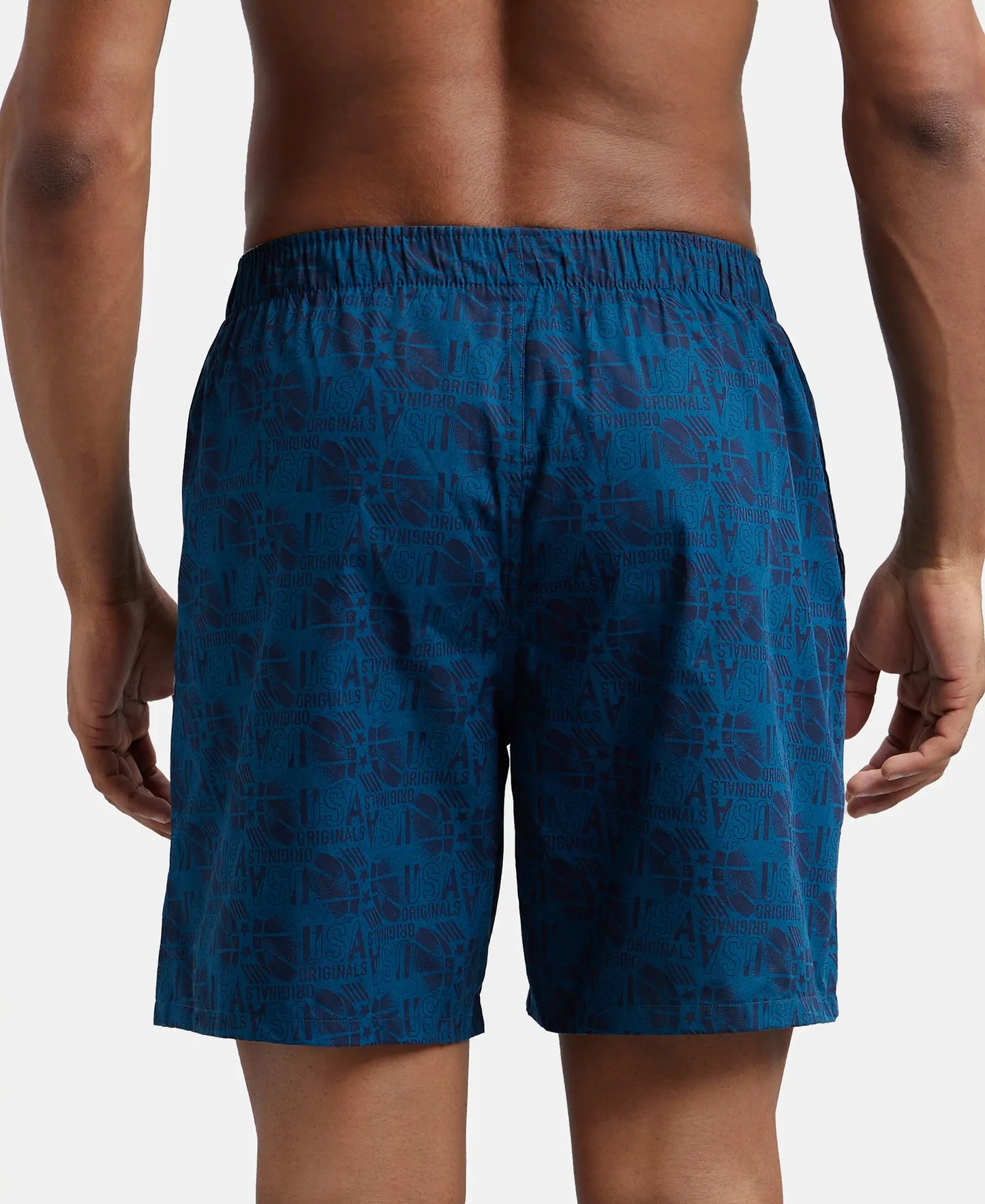 Super Combed Mercerized Cotton Woven Printed Boxer Shorts with Side Pocket - Navy Seaport Teal-6